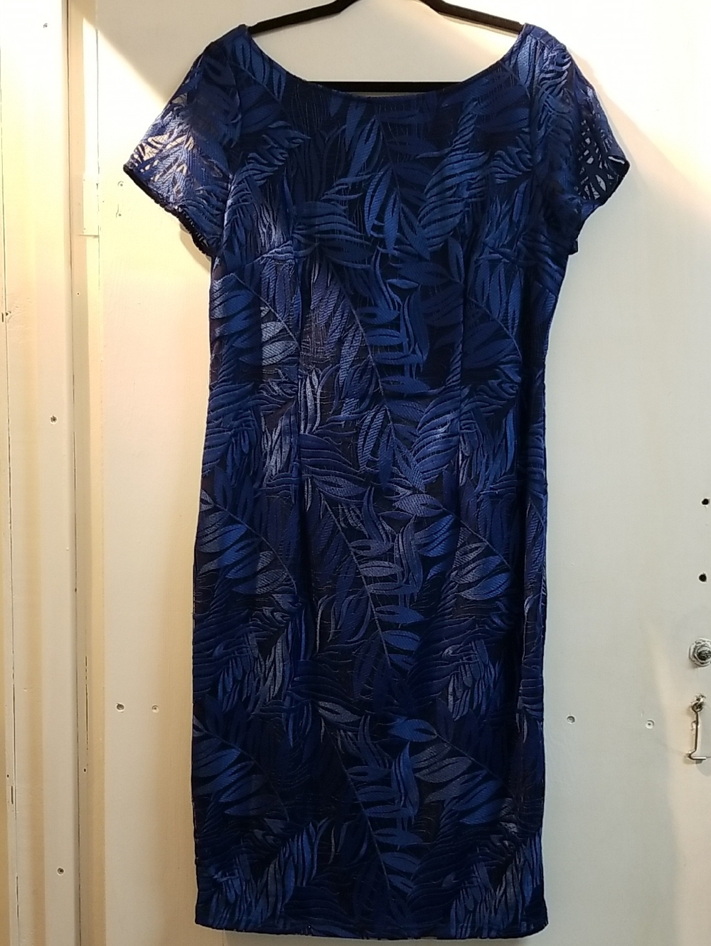 JS Collections Royal Blue Leaf-Pattern Midi Dress